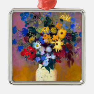 Witte vaas met bloemen Odilon Redon Metalen Ornament