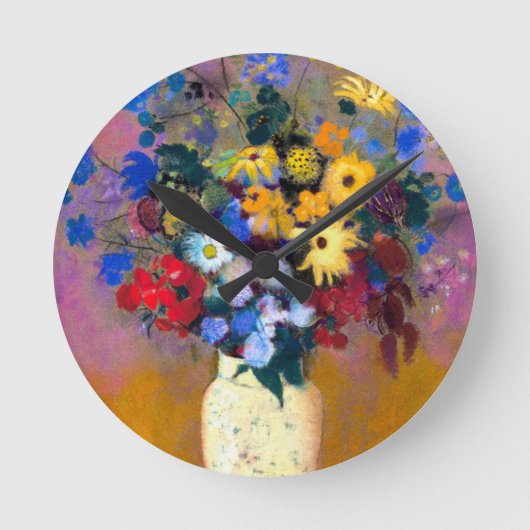 Witte vaas met bloemen Odilon Redon Ronde Klok (Voorkant)