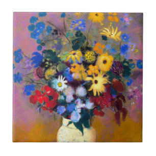 Witte vaas met bloemen Odilon Redon Tegeltje