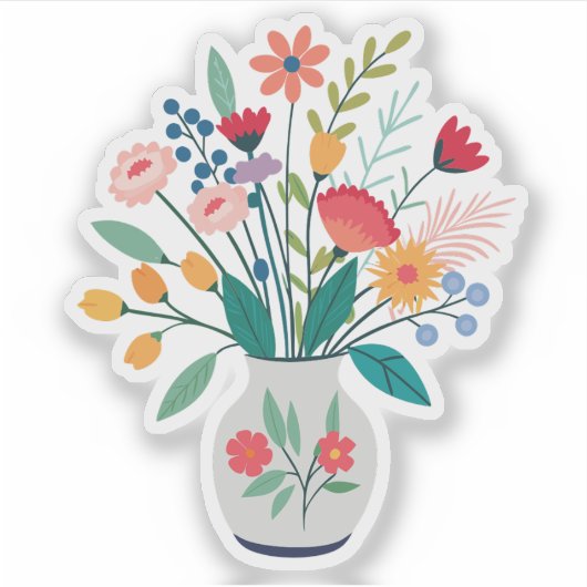 Witte vaas van grillige wilde bloemen sticker (Voorkant)