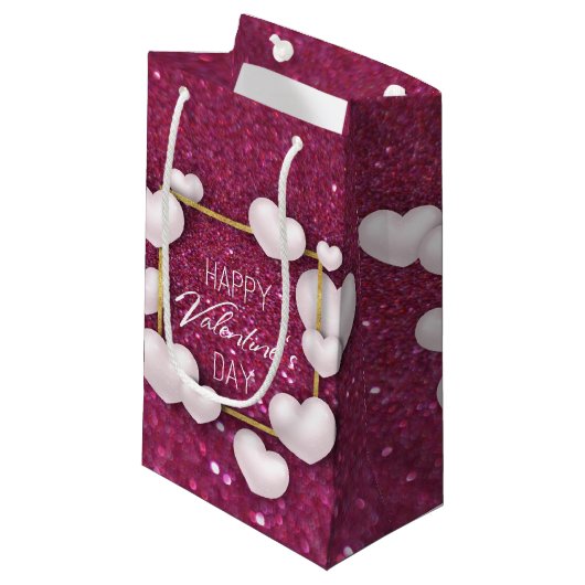 Witte Valentijnsdag Glitter Small Gift Box Klein Cadeauzakje (Voorkant Gekanteld)
