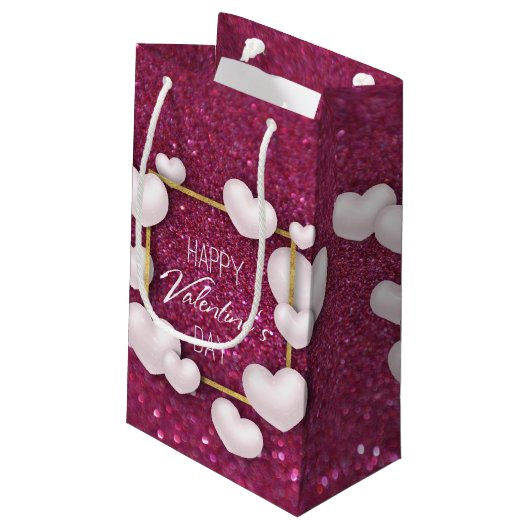 Witte Valentijnsdag Glitter Small Gift Box Klein Cadeauzakje (Achterkant Gekanteld)
