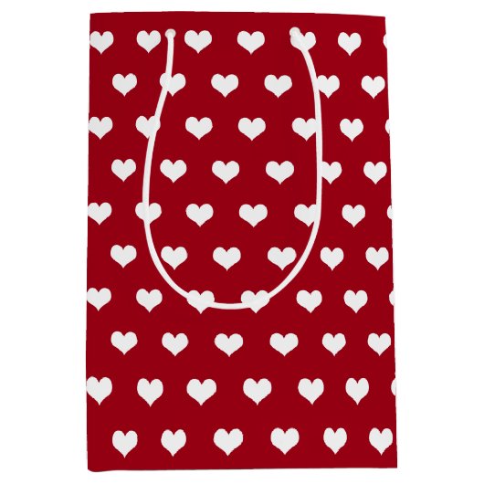 Witte Valentijnsdag harten op rood Medium Cadeauzakje (Voorkant)