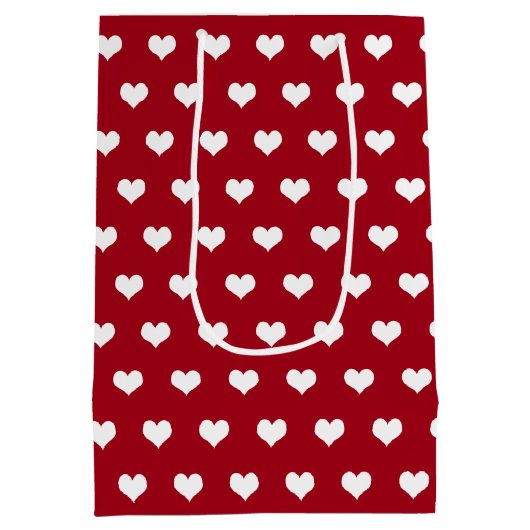 Witte Valentijnsdag harten op rood Medium Cadeauzakje (Achterkant)