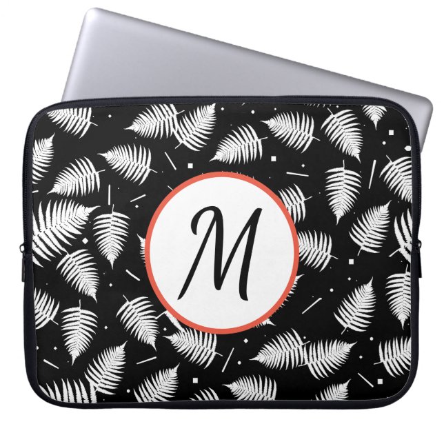 Witte varenbladeren Monogram Computer Laptop Hoes (Voorkant)
