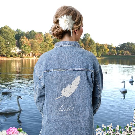 Witte Veer en Tekst Denim Jacket