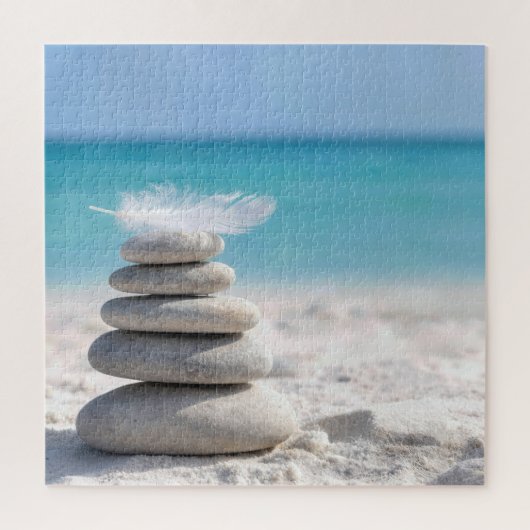 Witte Veer op een Strandstenen Cairn Legpuzzel (Verticaal)