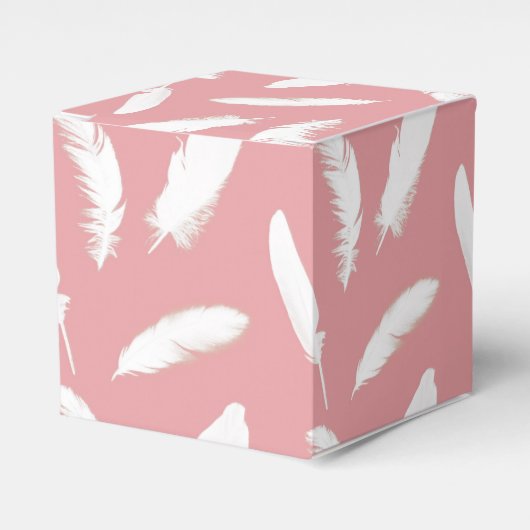 Witte veerafdruk op schelp roze bedankdoosjes (Voorkant Zijde)
