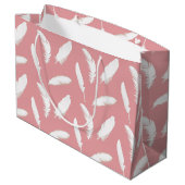 Witte veerafdruk op schelp roze groot cadeauzakje (Achterkant Gekanteld)