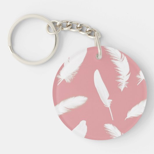Witte veerafdruk op schelp roze sleutelhanger (Voorkant)