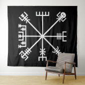 Witte Vegvisir Sigil op Zwart Wandkleed (In Situ (horizontaal))