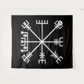 Witte Vegvisir Sigil op Zwart Wandkleed (Voorkant (horizontaal))