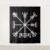 Witte Vegvisir Sigil op Zwart Wandkleed (Voorkant)