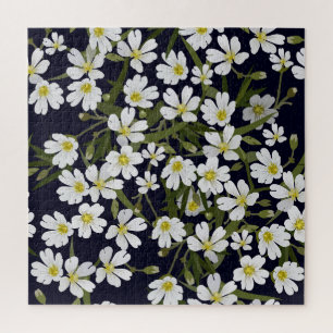 Witte veldbloemen: motief. legpuzzel