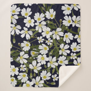 Witte veldbloemen:  motief. sherpa deken