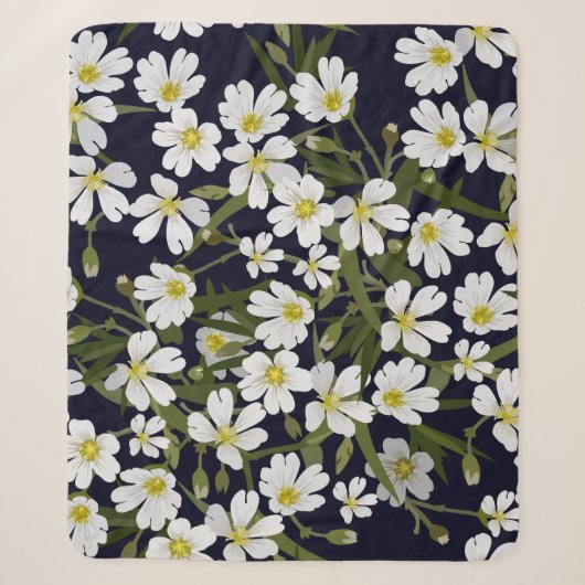 Witte veldbloemen: motief. sherpa deken (Voorkant)