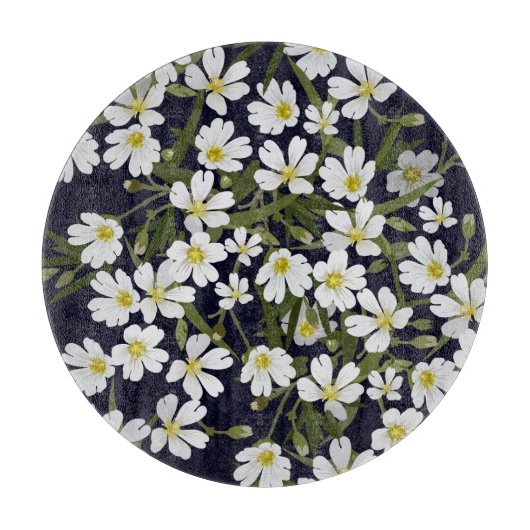 Witte veldbloemen:  motief. snijplank (Voorkant)