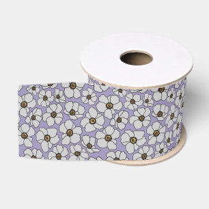Witte veldbloemen op lavendel grosgrain lint