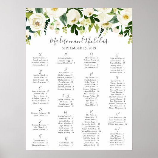 Witte ventilator en groene alfabetische zitplaats poster (Voorkant)