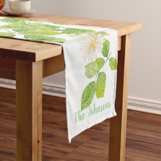 Witte ventilator en groene lederen tuin lange tafelloper (Voorbeeld)