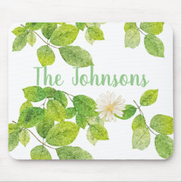 Witte ventilator en groene lederen tuin muismat