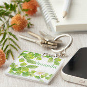 Witte ventilator en groene lederen tuin sleutelhanger (Voorkant Rechts)