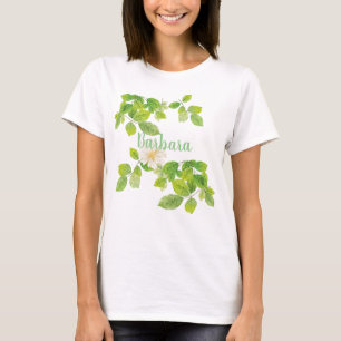 Witte ventilator en groene lederen tuin t-shirt