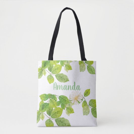 Witte ventilator en groene lederen tuin tote bag (Voorkant)