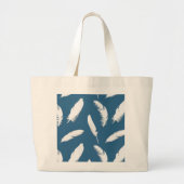 Witte veren afdruk op denim blauw grote tote bag (Voorkant)