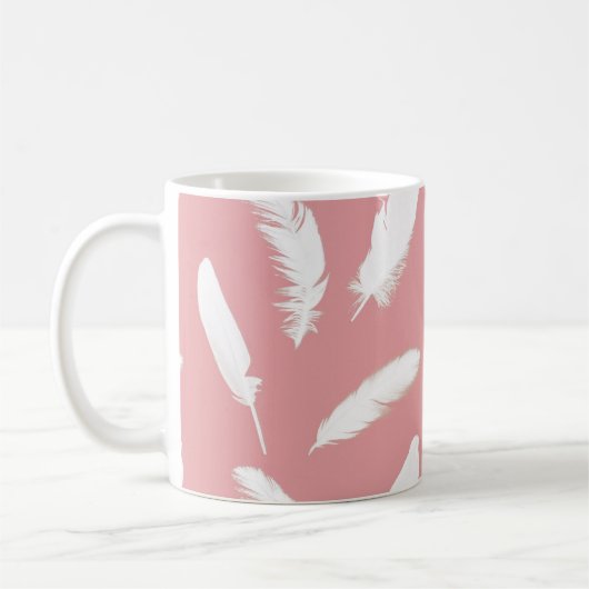 Witte veren afdruk op schelproze koffiemok (Links)