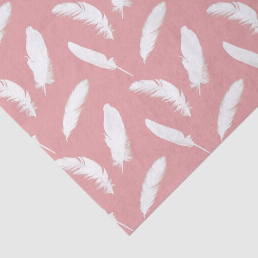 Witte veren afdruk op schelproze tissuepapier (Detail)