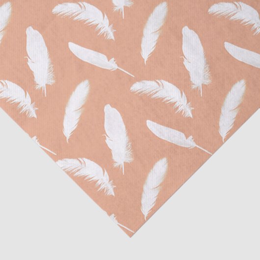 Witte veren afdrukken op zachte perziken tissuepapier (Detail)