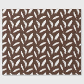 Witte veren druk op chocoladebruin cadeaupapier (Vlak)