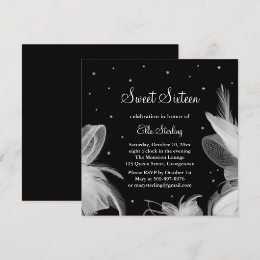 Witte veren in de uitnodiging voor de avond van de (Voorkant / Achterkant)