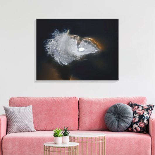 Witte veren met een regenstaaf canvas afdruk (Insitu (Woonkamer))