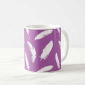 Witte veren op Amethyst-Paars Koffiemok (Voorkant rechts)