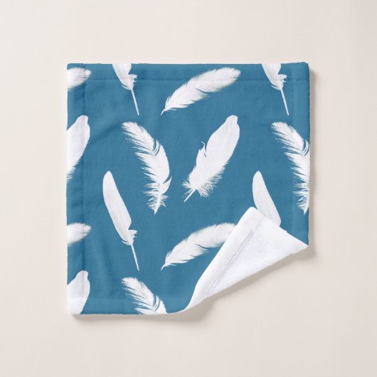 Witte veren op Denim Blue Bad Handdoek (Wasdoekje)