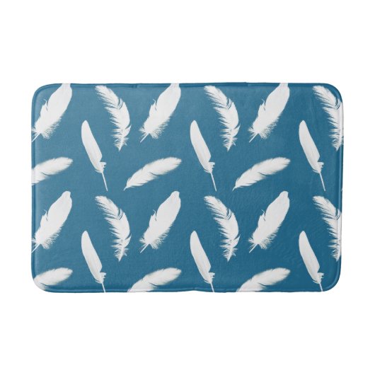 Witte veren op Denim Blue Badmat (Voorkant)
