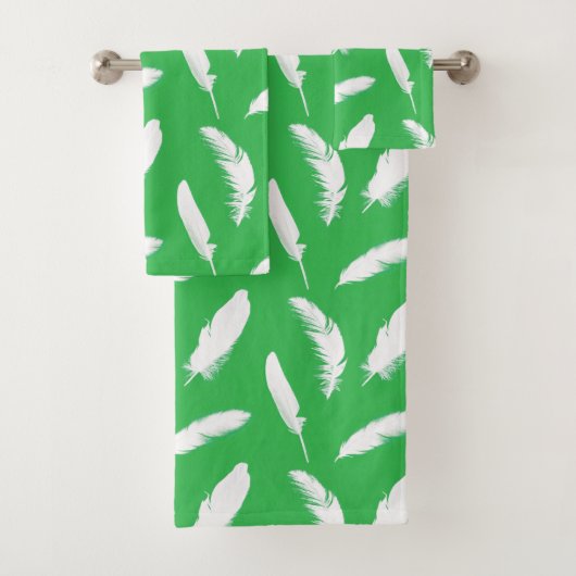 Witte veren op Jade Green Bad Handdoek (Insitu)