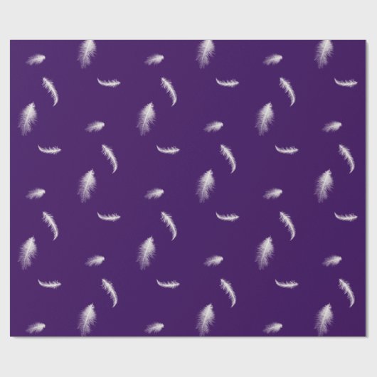 Witte veren op Paars Cadeaupapier (Vlak)