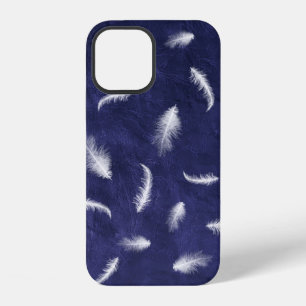 Witte veren op paars leer iPhone 12 hoesje