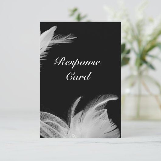 Witte veren RSVP Kaartje (Staand voorkant)