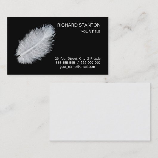 Witte veren visitekaartje (Voorkant / Achterkant)