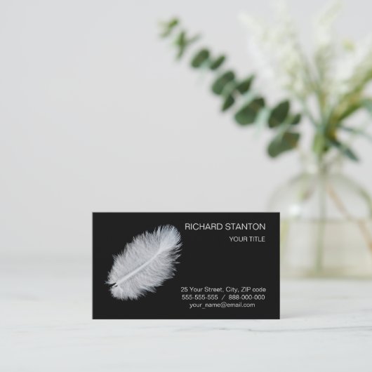 Witte veren visitekaartje (Staand voorkant)