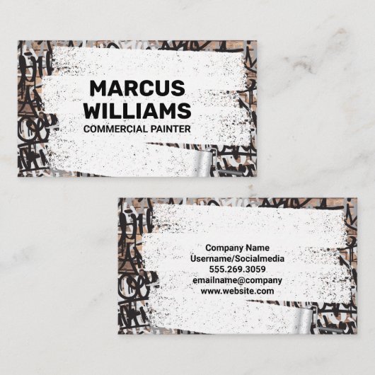 Witte verf over graffiti bakstenen muur visitekaartje (Voorkant / Achterkant)