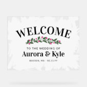 Witte verf roze bessen bruiloft welkom acryl bord (Voorkant)