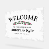 Witte verf roze bessen bruiloft welkom acryl bord (Hoek)