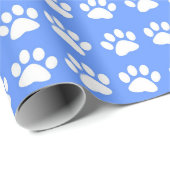 Witte verfafdrukken op lichtblauwe achtergrond cadeaupapier (Rol Hoek)