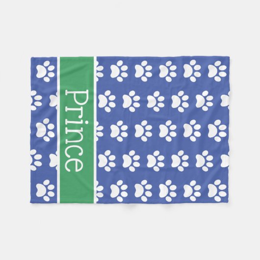 Witte verfdrukken op blauw met Groen aangepast Fleece Deken (Voorkant (Horizontaal))