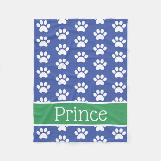 Witte verfdrukken op blauw met Groen aangepast Fleece Deken (Voorkant)